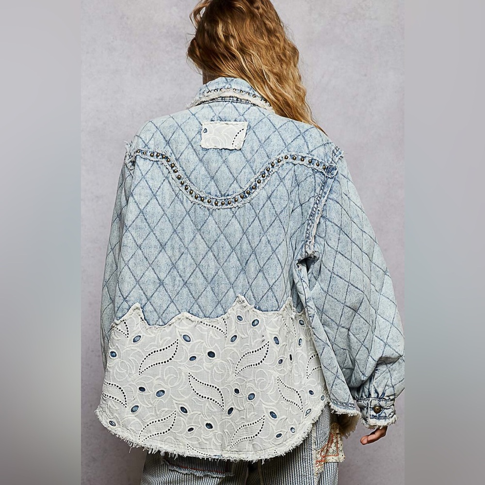 POL Light Blue Quilted Jean Jacket with Studs NWOT - Picture 4 of 4